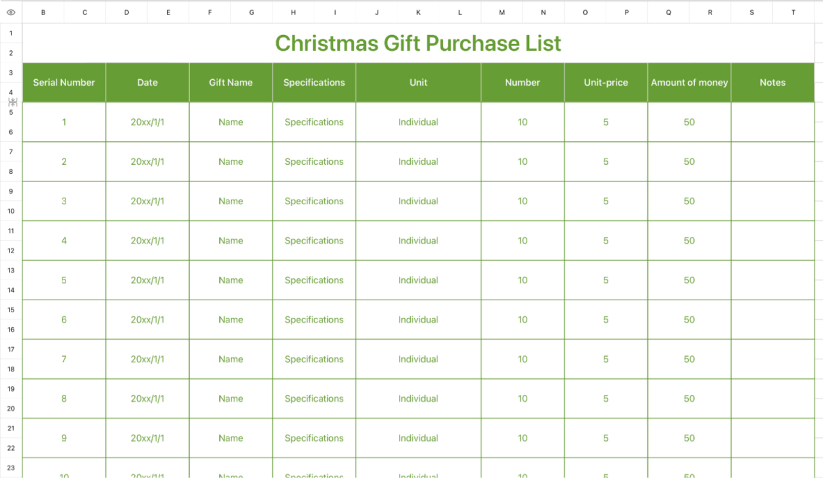 Christmas Gift Purchase List